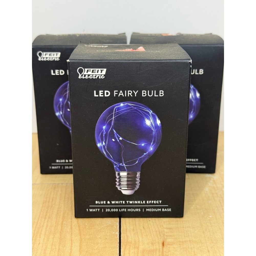 Feit Electric LED Fairy Bulb Blue White Twinkle Effect 1W Medium Base 3 Pack